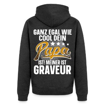 Graveur Papa Vater Vatertag Cooler Papa - Unisex Premium Bio Zip Hoodie - Anthrazit meliert - Hinten - Nico (187cm)