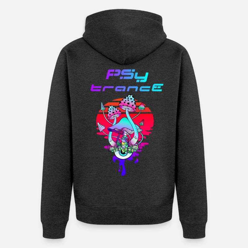 Psytrance Psychedelic Pilz Sunset - Unisex Premium Bio Zip Hoodie - Anthrazit meliert