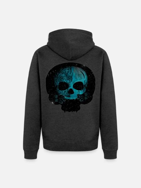 Katzenschädel, Gothic motiv, Sternenmuster - Unisex Premium Bio Zip Hoodie - Anthrazit meliert