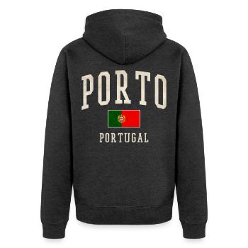 Porto Portugal Vintage Imprimer - Veste à capuche bio Premium Unisexe - anthracite chiné - Dos - Nico (187cm)