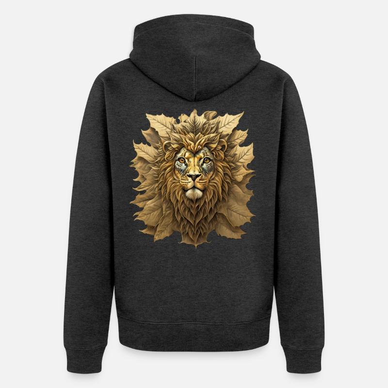 Portrait du Lion feuille d’automne - Veste à capuche bio Premium Unisexe - anthracite chiné