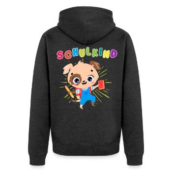 Schulkind - Einschulung 2023 - Für den Schulbeginn - Unisex Premium Bio Zip Hoodie - Anthrazit meliert - Hinten - Nico (187cm)