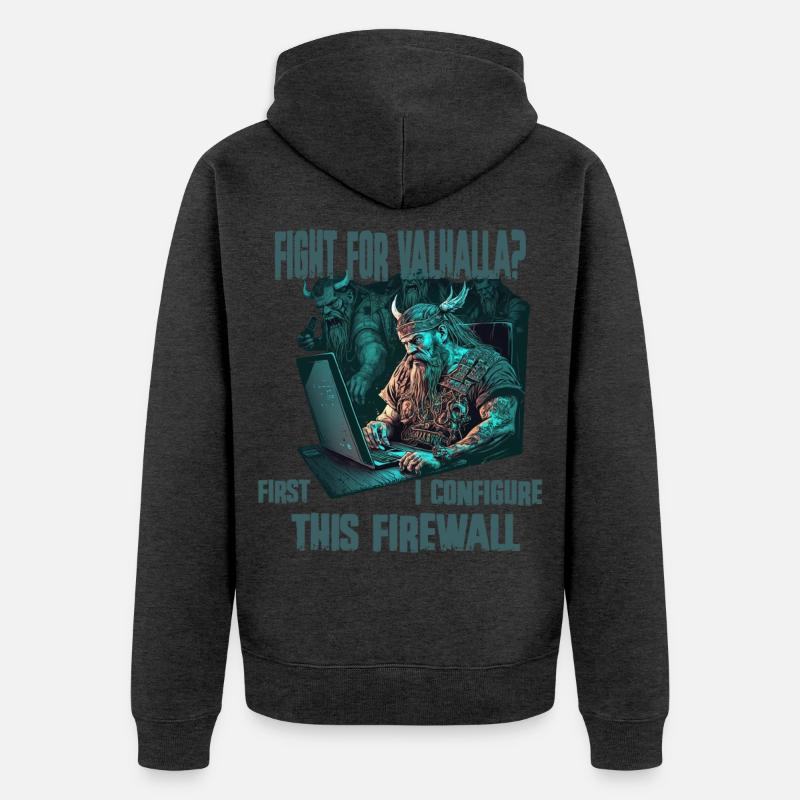 Firewall first Wikinger programmierer - Unisex Premium Bio Zip Hoodie - Anthrazit meliert