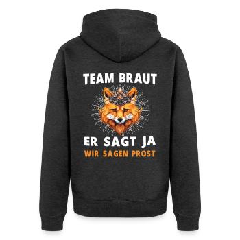 Hochzeit Junggesellenabschied Fuchs Bräutigam - Unisex Premium Bio Zip Hoodie - Anthrazit meliert - Hinten - Nico (187cm)