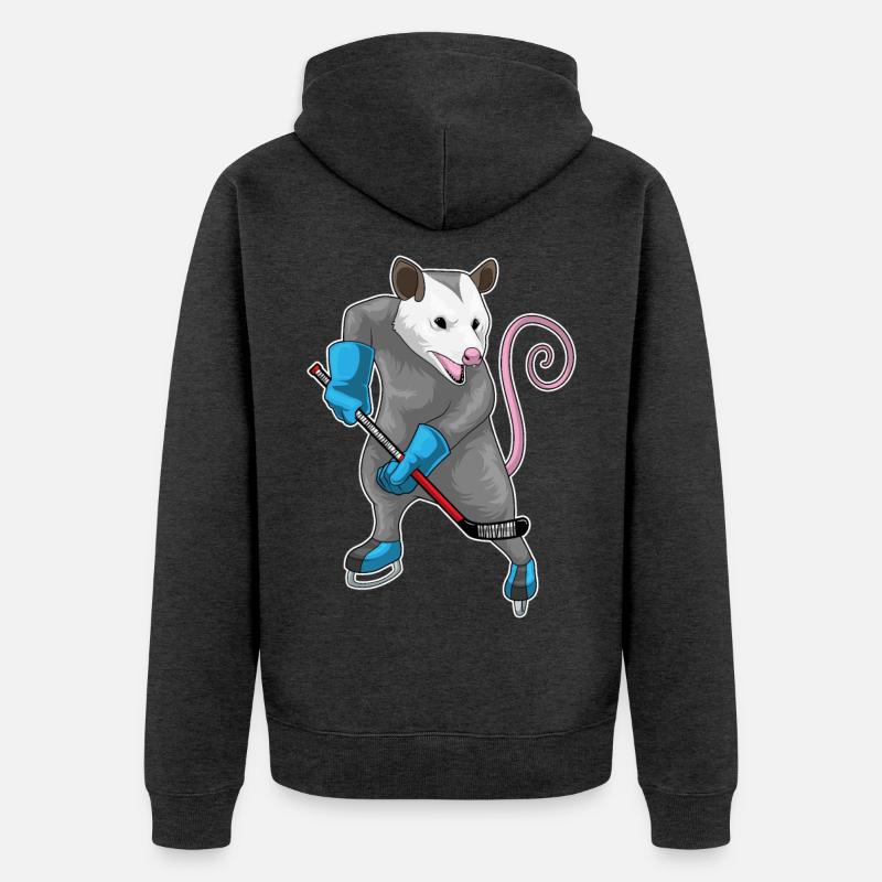 Beutelratte Eishockey Eishockeyschläger - Unisex Premium Bio Zip Hoodie - Anthrazit meliert