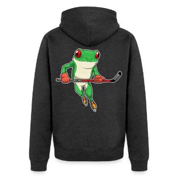 Frosch Eishockey Eishockeyschläger - Unisex Premium Bio Zip Hoodie - Anthrazit meliert - Hinten - Nico (187cm)