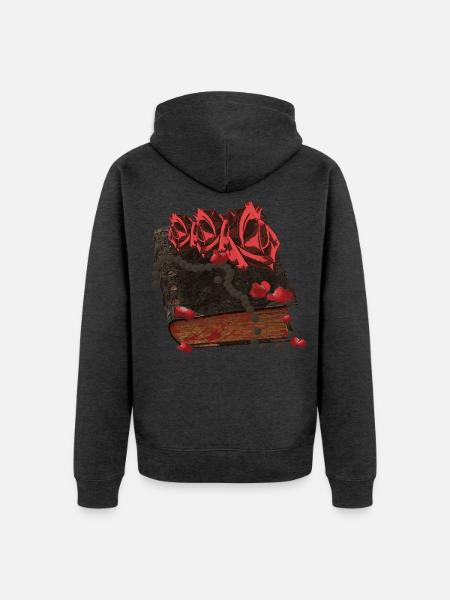 Bücher Design, Blutflecken, Rosenblüten - Unisex Premium Bio Zip Hoodie - Anthrazit meliert