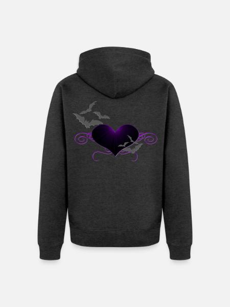 herzen, ranken, romantiker, gothic motiv - Unisex Premium Bio Zip Hoodie - Anthrazit meliert
