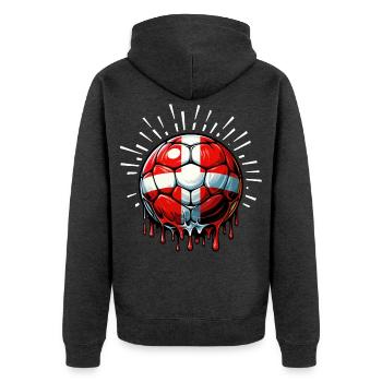 EM 2024 Dänemark Fan-Shirt - Unisex Premium Bio Zip Hoodie - Anthrazit meliert - Hinten - Nico (187cm)