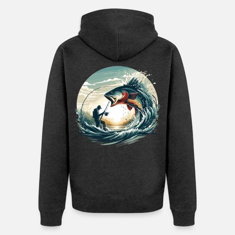 Pêche pêcheur dynamique cadeau - Veste à capuche bio Premium Unisexe - anthracite chiné