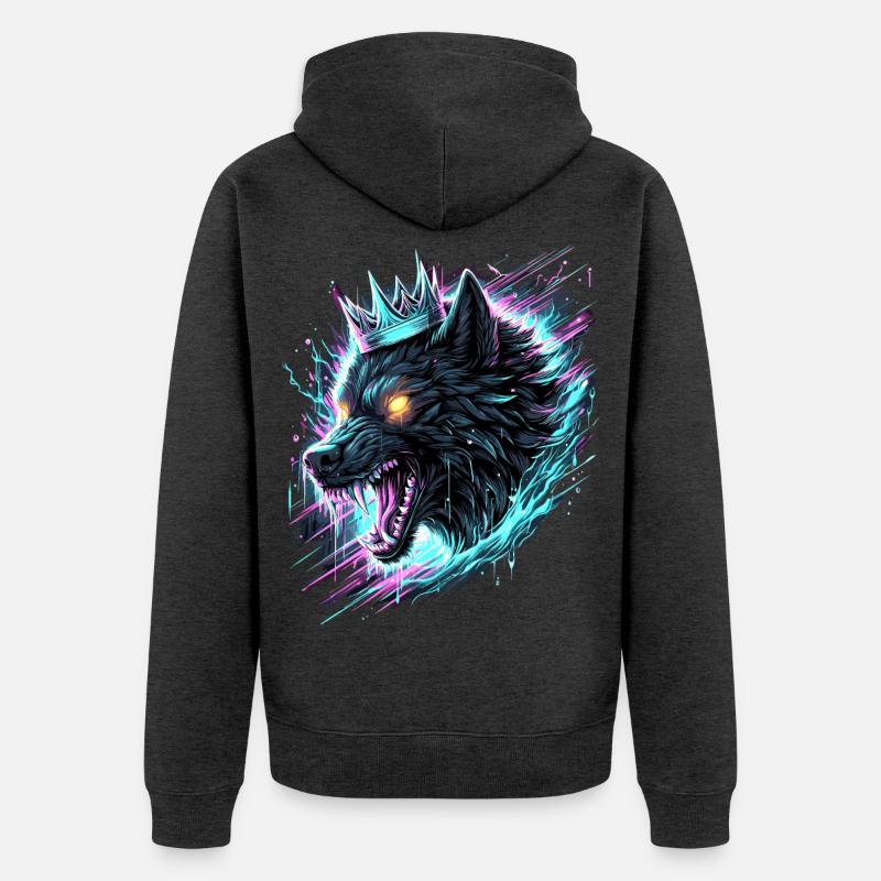 Royal Wolf Synthwave - Veste à capuche bio Premium Unisexe - anthracite chiné