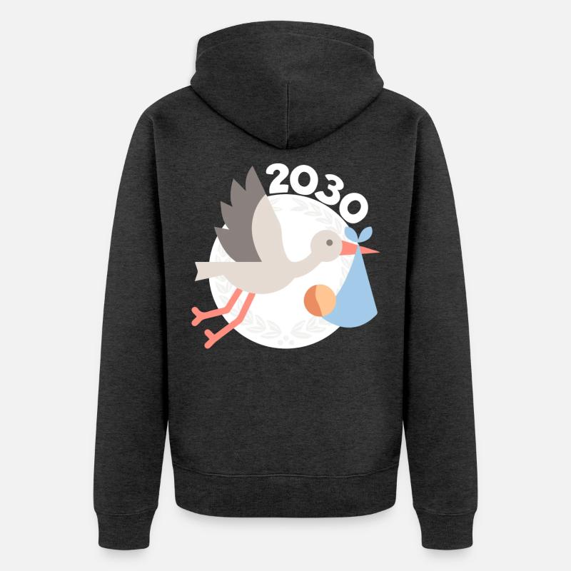 Cigogne avec bébé 2030 - Veste à capuche bio Premium Unisexe - anthracite chiné