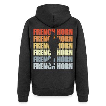 Retro Horn - Unisex Premium Bio Zip Hoodie - Anthrazit meliert - Hinten - Nico (187cm)