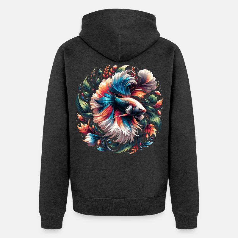 Betta siamois, Betta splendens, Bettafan - Veste à capuche bio Premium Unisexe - anthracite chiné