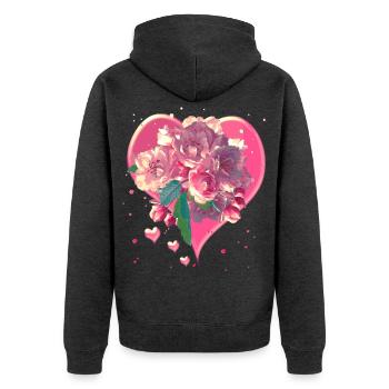 Heart with Almond Blossoms Heart Flowers - Unisex Premium Organic Zip Hoodie - heather anthracite - Back - Nico (187cm)