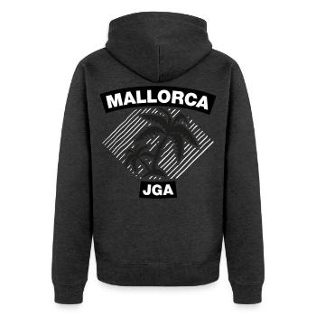 Mallorca – JGA unter Palmen - Unisex Premium Bio Zip Hoodie - Anthrazit meliert - Hinten - Nico (187cm)