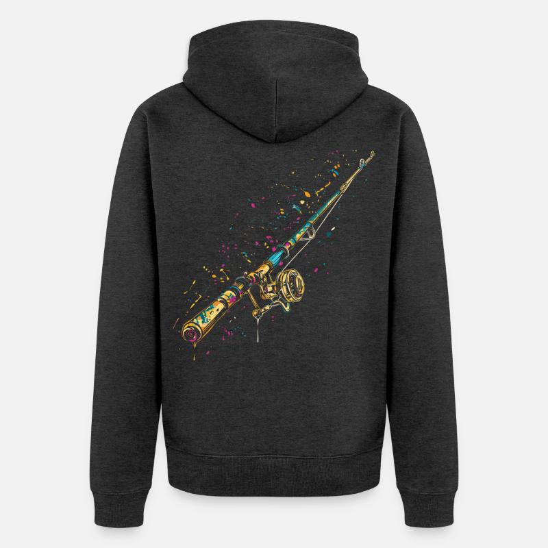 Graffiti de canne à pêche - Veste à capuche bio Premium Unisexe - anthracite chiné