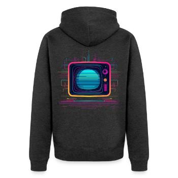 TV 80er Jahre Look - Unisex Premium Bio Zip Hoodie - Anthrazit meliert - Hinten - Nico (187cm)