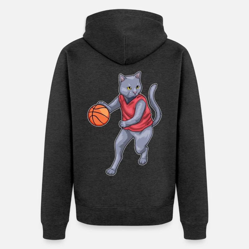 Chat Basketteur Basketteur Basketball - Veste à capuche bio Premium Unisexe - anthracite chiné