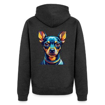 Miniatur Pinscher Hunderasse Cartoon Kawaii - Unisex Premium Bio Zip Hoodie - Anthrazit meliert - Hinten - Nico (187cm)