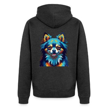 Pommersche Hunderasse Bunte Karikatur Kawaii - Unisex Premium Bio Zip Hoodie - Anthrazit meliert - Hinten - Nico (187cm)