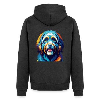 Tibetan Terrier Hunderasse Bunte Karikatur Kawaii - Unisex Premium Bio Zip Hoodie - Anthrazit meliert - Hinten - Nico (187cm)