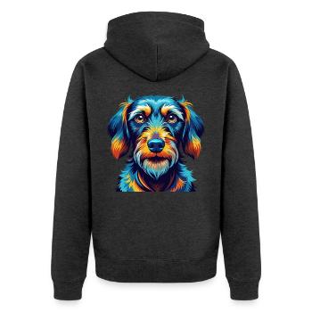 Drahthaariger Dackel Hunderasse Karikatur Kawaii - Unisex Premium Bio Zip Hoodie - Anthrazit meliert - Hinten - Nico (187cm)