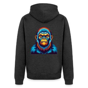 BigFoot Bunte Kawaii Cartoon Figur Clipart - Unisex Premium Bio Zip Hoodie - Anthrazit meliert - Hinten - Nico (187cm)