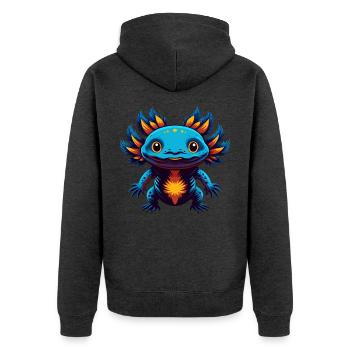 axolotl coloré Kawaii Dessin animé Personnage Clipart - Veste à capuche bio Premium Unisexe - anthracite chiné - Dos - Nico (187cm)
