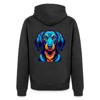 Dackel Hund Bunte Kawaii Zeichentrickfigur - Unisex Premium Bio Zip Hoodie - Anthrazit meliert - Hinten - Nico (187cm)
