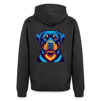 Rottweiler Dog Colorful Kawaii Cartoon Character - Unisex Premium Organic Zip Hoodie - heather anthracite - Back - Nico (187cm)