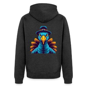Turquie coloré Kawaii dessin animé Personnage Clipart - Veste à capuche bio Premium Unisexe - anthracite chiné - Dos - Nico (187cm)