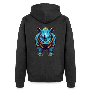rhinocéros coloré kawaii personnage de dessin animé clipart - Veste à capuche bio Premium Unisexe - anthracite chiné - Dos - Nico (187cm)