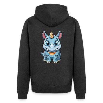 rhinocéros mignon personnage de dessin animé Kawaii Clipart - Veste à capuche bio Premium Unisexe - anthracite chiné - Dos - Nico (187cm)