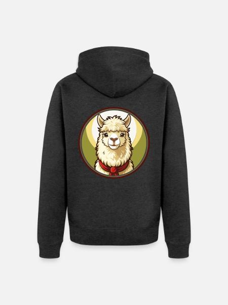 Alpaka Bunte Kawaii Cartoon Figur Clipart - Unisex Premium Bio Zip Hoodie - Anthrazit meliert