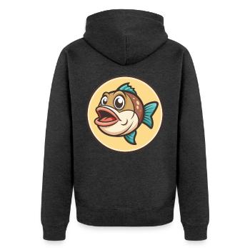 Poisson Kawaii Dessin animé Personnage Animal Animal Visage - Veste à capuche bio Premium Unisexe - anthracite chiné - Dos - Nico (187cm)