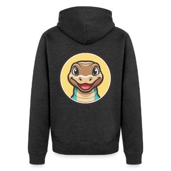 Komodo Kawaii Dessin animé Personnage Animal Animal Visage - Veste à capuche bio Premium Unisexe - anthracite chiné - Dos - Nico (187cm)