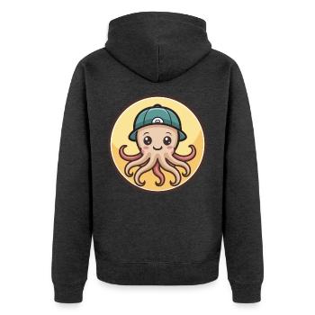Octopus Kawaii Cartoon Character Animal Pet Face - Unisex Premium Organic Zip Hoodie - heather anthracite - Back - Nico (187cm)