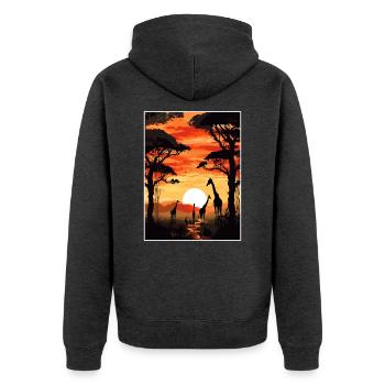 Afrika Reise Poster Souvenir Postkarte Malerei - Unisex Premium Bio Zip Hoodie - Anthrazit meliert - Hinten - Nico (187cm)