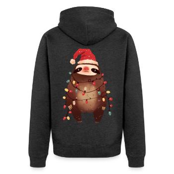 Funny Sloth Fairy Lights Christmas Tree - Unisex Premium Organic Zip Hoodie - heather anthracite - Back - Nico (187cm)