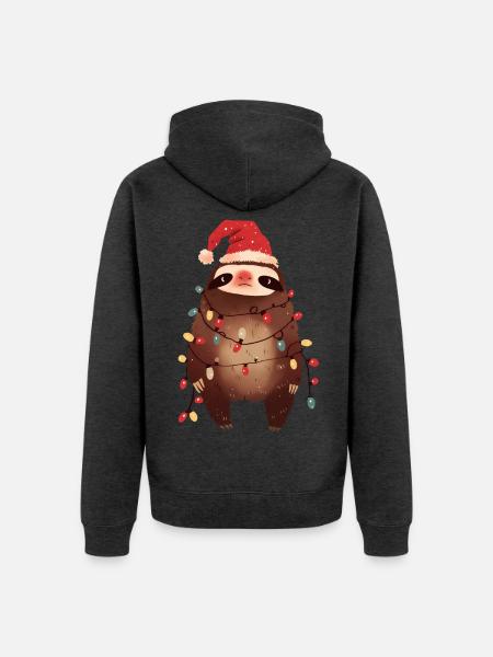 Funny Sloth Fairy Lights Christmas Tree - Unisex Premium Organic Zip Hoodie - heather anthracite