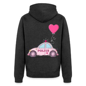 Police Herz Rosa - Unisex Premium Bio Zip Hoodie - Anthrazit meliert - Hinten - Nico (187cm)
