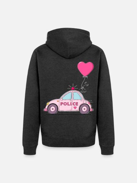 Police Heart Pink - Unisex Premium Organic Zip Hoodie - heather anthracite