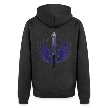 Nachtflügel Fackel Ranken - Unisex Premium Bio Zip Hoodie - Anthrazit meliert - Hinten - Nico (187cm)