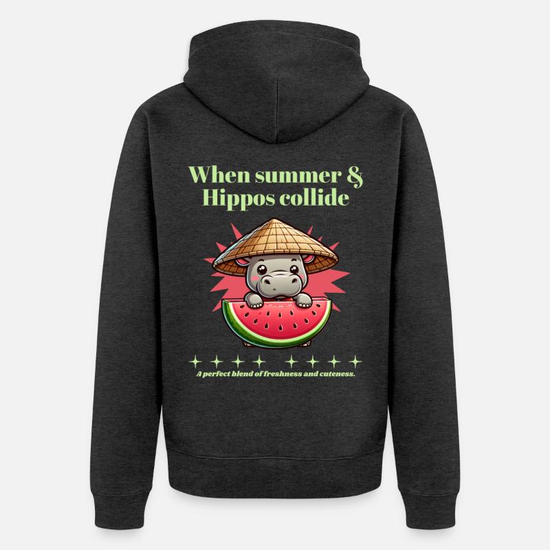 Hippopotame à la pastèque - Veste à capuche bio Premium Unisexe - anthracite chiné