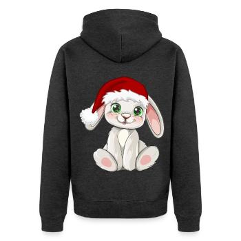 Süßer Hase mit Santa Mütze Weihnachtsmütze - Unisex Premium Bio Zip Hoodie - Anthrazit meliert - Hinten - Nico (187cm)