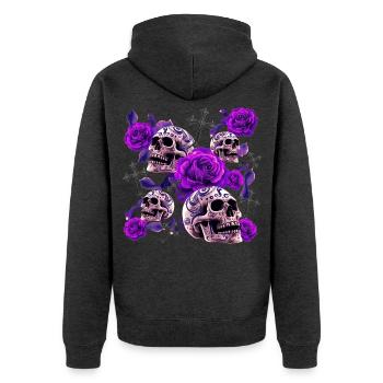 Violette Schädelrosen Tattoo - Unisex Premium Bio Zip Hoodie - Anthrazit meliert - Hinten - Nico (187cm)