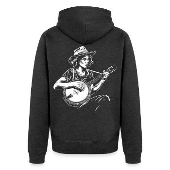 Banjospieler Skizze - Unisex Premium Bio Zip Hoodie - Anthrazit meliert - Hinten - Nico (187cm)