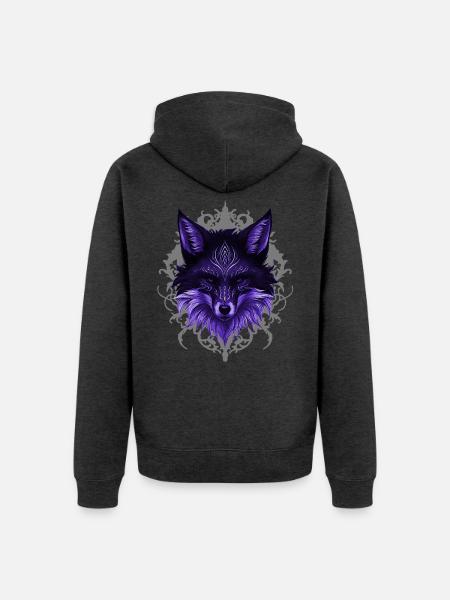 lila Fuchskopf Mandala Portrait - Unisex Premium Bio Zip Hoodie - Anthrazit meliert