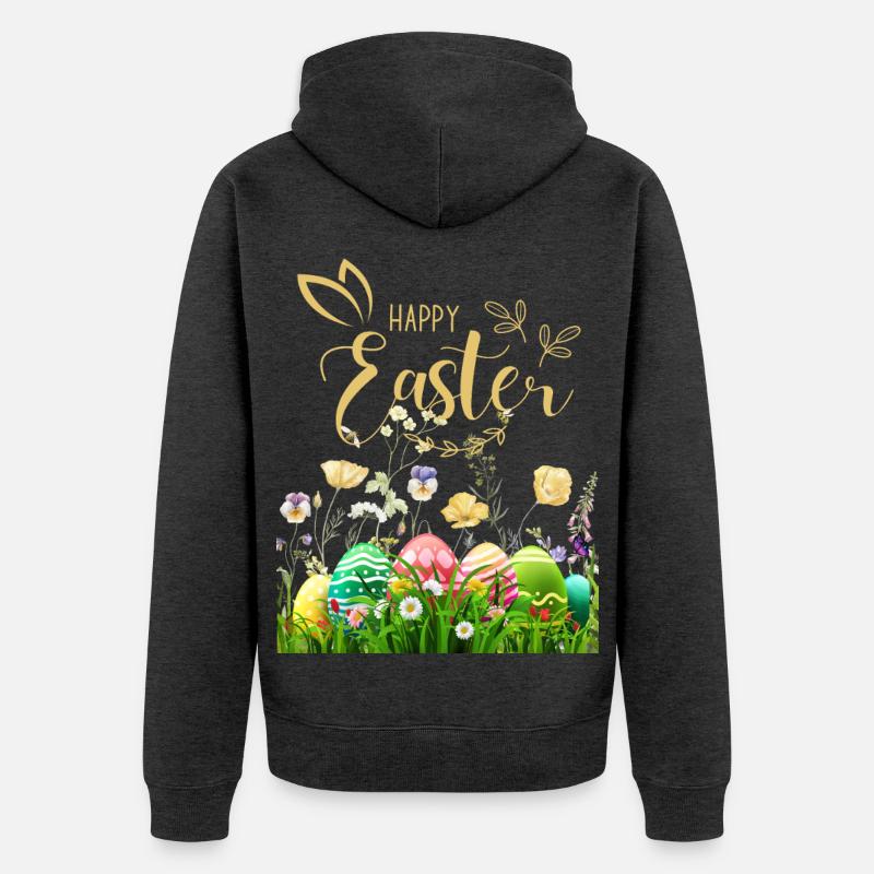 Pâques dorées - Fleurs et œufs - Veste à capuche bio Premium Unisexe - anthracite chiné